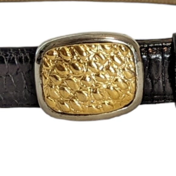 Vintage Carolee Leather Belt Gold Silver Tone Buckle Croc Metal Jeweled - Picture 2 of 10